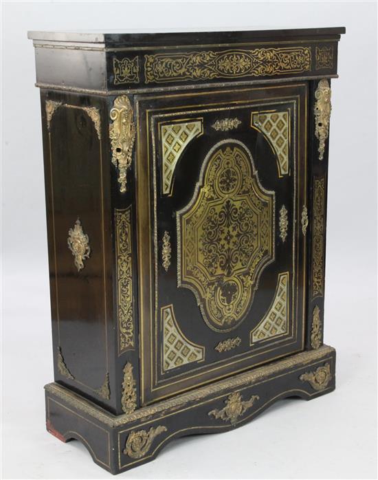A Louis Philippe gilt metal mounted and brass inlaid ebonised pier cabinet, W. 2ft 9in. D. 1ft 1in. H. 3ft 7in.